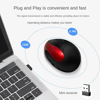 BTS-908 Mouse verticale ricaricabile di tendenza, mouse wireless ergonomico con ricevitore USB 2.4G, DPI regolabile fino a 1600 e 6 pulsanti