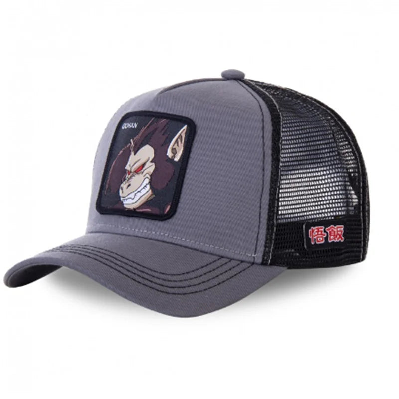 Dragon Ball Son Goku-Kappe, Sommer-Reisekappe mit Schirm, Herren-Kappe mit Stickerei, im Hip-Hop-Stil, Sonnenvisier, verstellbare Trucker-Kappe aus Netzstoff