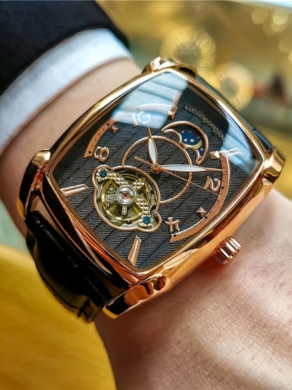 [Orologio meccanico di lusso con tourbillon] Orologio meccanico di lusso con tourbillon leggero da uomo – Modello di alta gamma completamente automatico, con design «scheletrato» di tendenza, ideale per un look professionale o