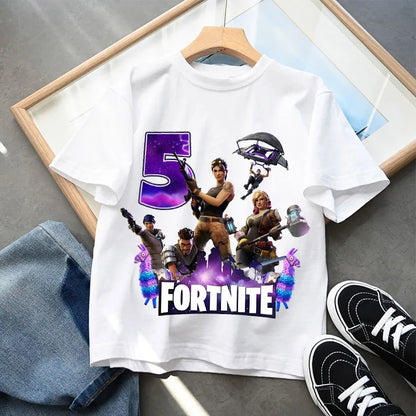 Fortnites Kids T-shirts Birthday Number 1-10 Printed T-shirt Boys Summer Casual Short Sleeves Sports Tops Children's Clothing