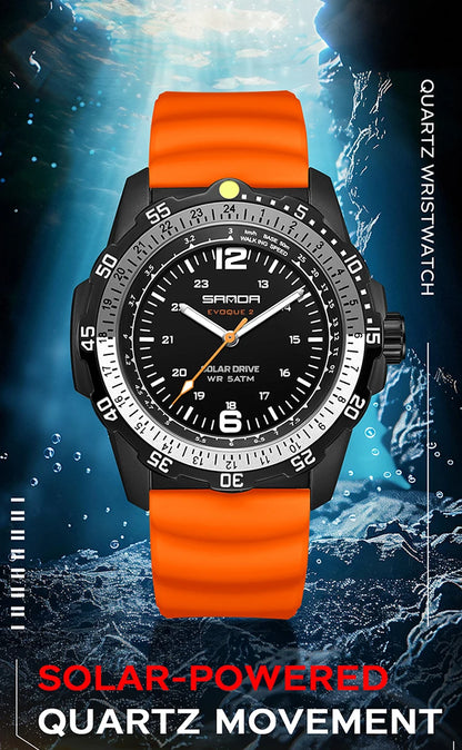 SANDA Luxury Men's Solar-powered Watch Creative Quartz Dial Luminous Hands Waterproof Sport Student Wristwatch Innovative Design
