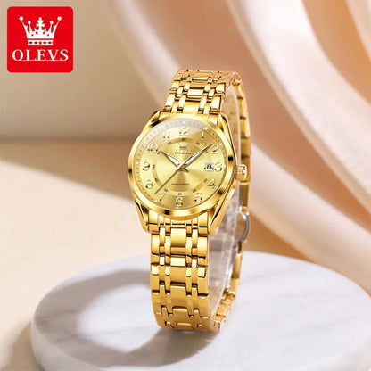 OLEVS Luxury Fashionable Ladies Quartz Watch Waterproof Wristwatch with Arabic Numerals Date Feature And Set Bracelet for Women