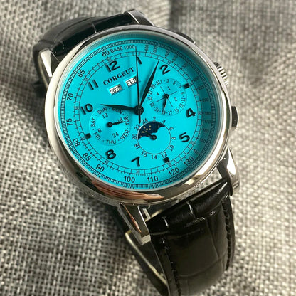Corgeut Multi Functional Watch Automatic Mechanical Watch for Men 42mm Day Date Month Year Day/Night ST1655 Movt Polished Case