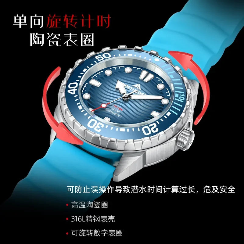 hot NORTH EDGE 2025 New TRITON Solar Powered Dive Watch Men Luxury Quartz Watches For Men 316L Stainless Steel Case Waterproof 3