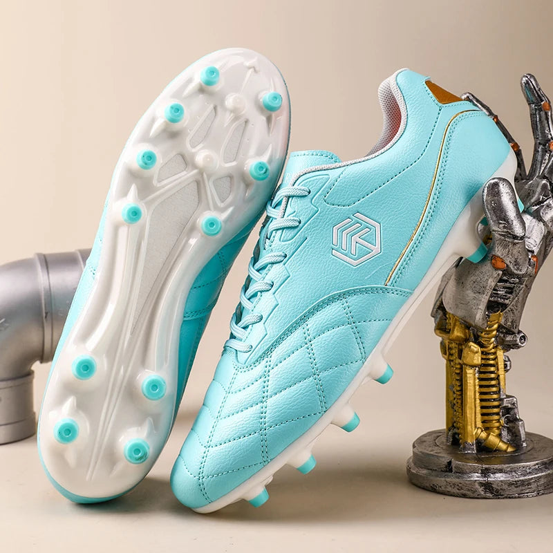 Chuteiras de futebol para homem com pitões longos, para exterior e treino, tamanhos grandes, preto e branco, para adolescentes