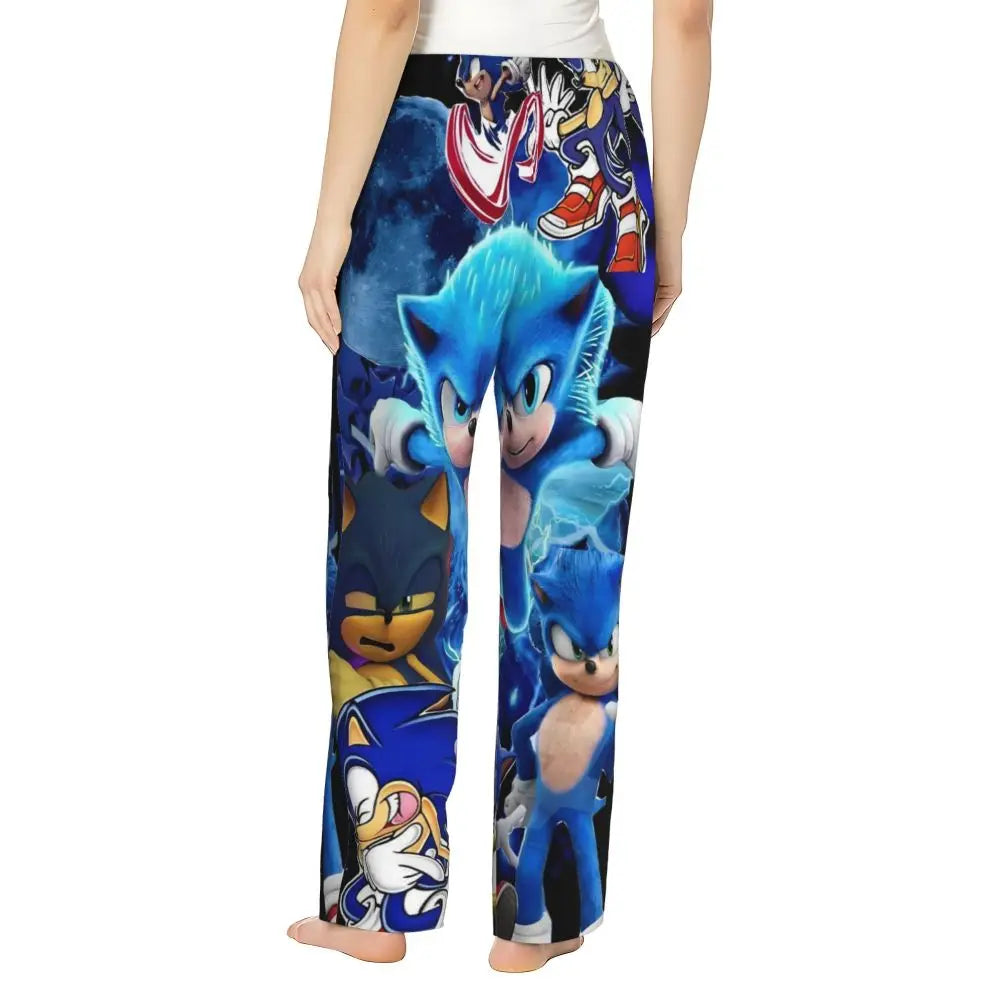 Custom Women Soniced Pajama Pants Printed Hedgehog Game Sleep Sleepwear Bottoms with Pockets