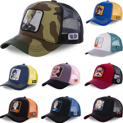Dragon Ball Buu Goku-Kappe, Sommer-Reisekappe mit Schirm, Herren-Kappe mit Stickerei, im Hip-Hop-Stil, Sonnenvisier, verstellbare Trucker-Netzkappe