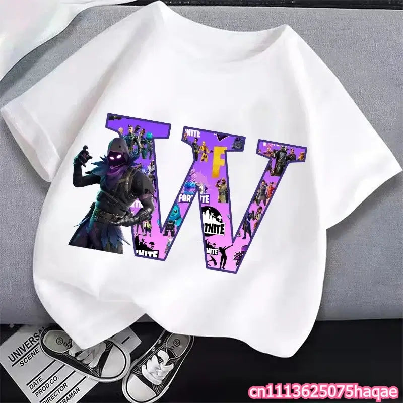 New Fortnites Kids T-shirts Cartoon Letter Graphic T-shirts Boys Girls Summer Casual Sports Short Sleeves Tops Children Clothing