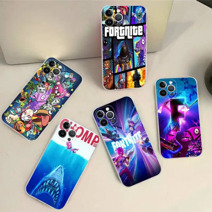 Cartoon B-Battle-R-Royales-F-FortniteS for iPhone 17 16 15 14 13 12 11 Pro Max Plus Transparent Soft TPU Phone Cover