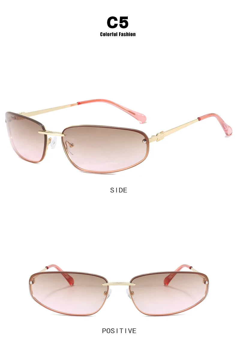 Oval Frameless Y2K Luxury Sunglasses Brand Design High-end Styling Punk Sunglasses Outdoor Retro Personality Sunglasses Women