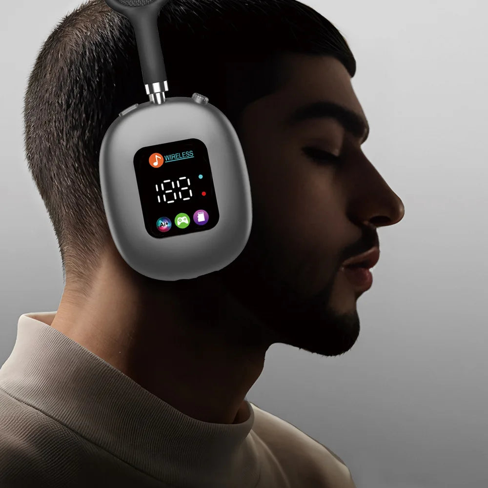 MAX600 Wireless Bluetooth 5.3 Head-Mounted Headset with Digital Display, Card Reader, Bone Conduction Neckband Headphones with Noise Cancelling