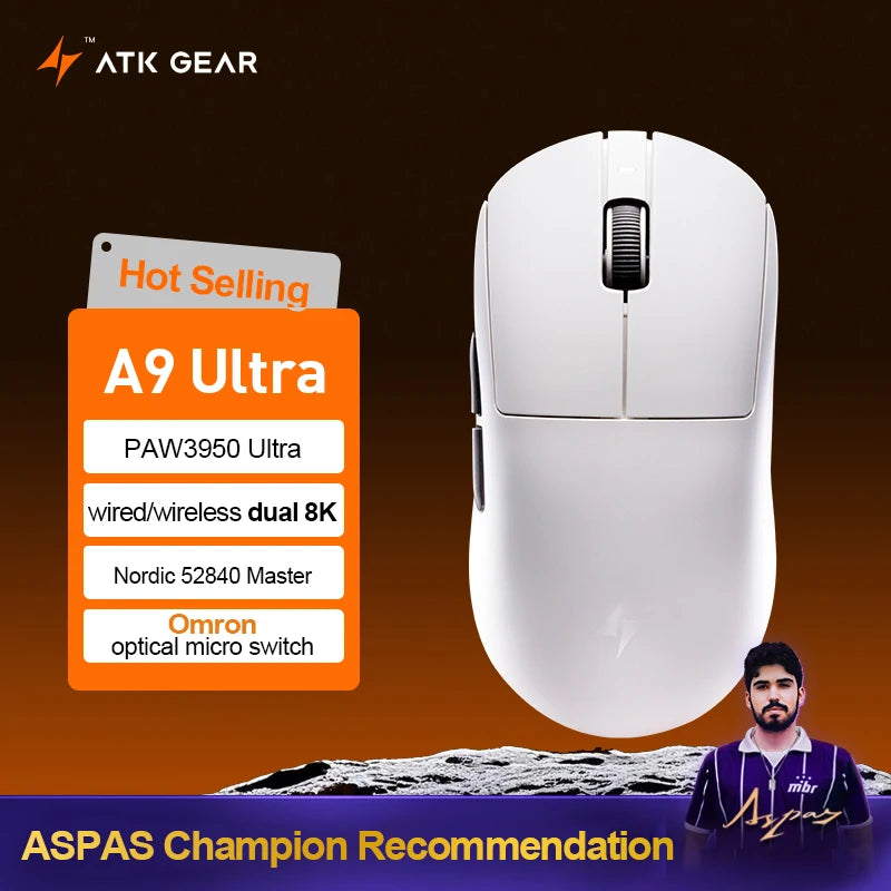 Mouse de gaming wireless ATK Dragonfly A9 Ultimate A9 Air PAW3950, ultra-ușor, ergonomic, pentru e-sports gamer FPS CSGO A9 Ultra
