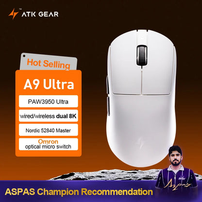 Mouse de gaming wireless ATK Dragonfly A9 Ultimate A9 Air PAW3950, ultra-ușor, ergonomic, pentru e-sports gamer FPS CSGO A9 Ultra
