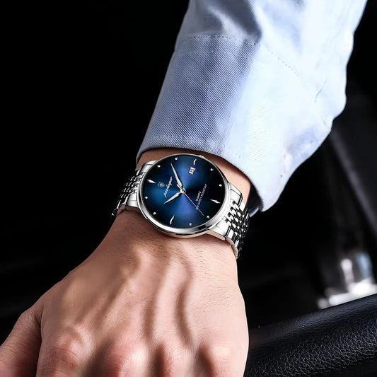 Мъжки часовник POEDAGAR Business Quartz, неръждаема стомана, водоустойчив, осветена дата, луксозен часовник за мъже в неформален стил