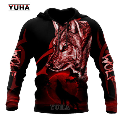 Felpa con cappuccio e felpa da uomo unisex casual autunnale New Wolf Tattoo Vegvisir nero bianco 3D con stampa integrale