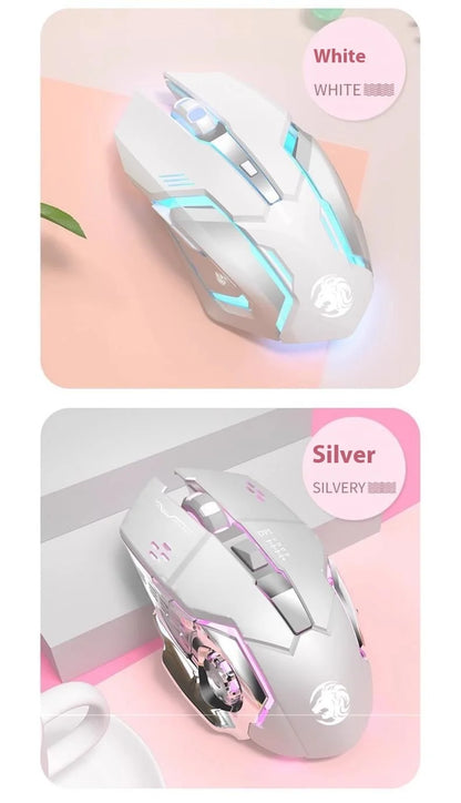 Frontline Pink Gaming Mouse Wireless Bluetooth Silent Mechanical Gaming Mouse, Cute RGB Computer Mouse for Gaming, Office & Laptop