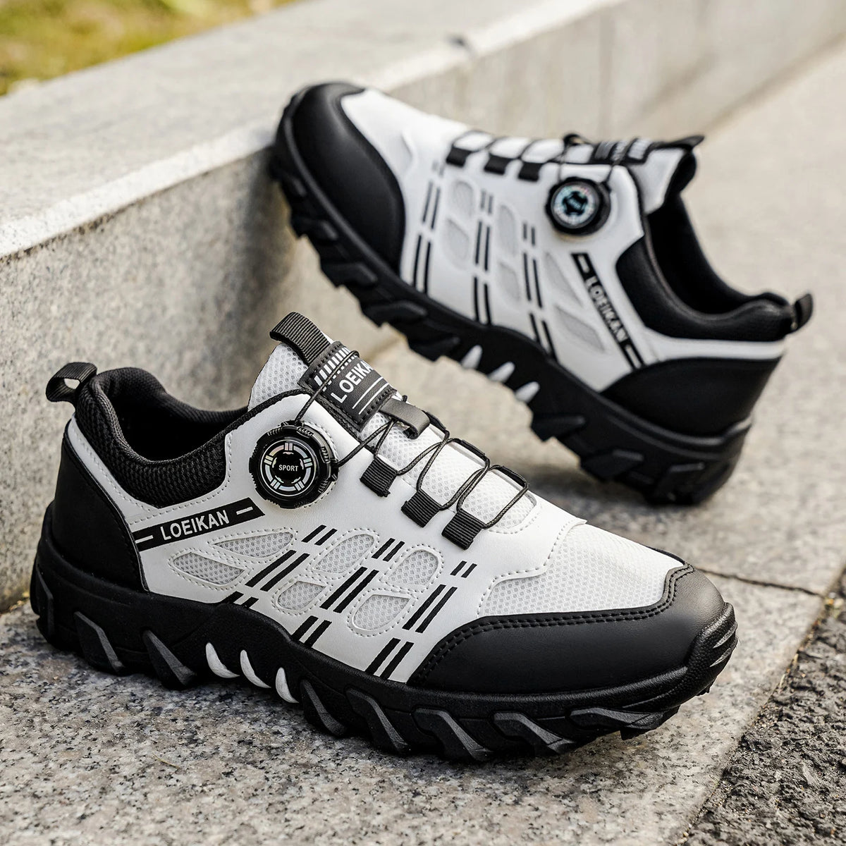 Chaussures de randonnée décontractées pour homme, toutes saisons, design slip-on confortable et respirant avec boucle rotative, baskets en PVC à semelle épaisse