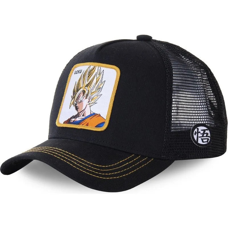 Dragon Ball Son Goku-Kappe, Sommer-Reisekappe mit Schirm, Herren-Kappe mit Stickerei, im Hip-Hop-Stil, Sonnenvisier, verstellbare Trucker-Kappe aus Netzstoff