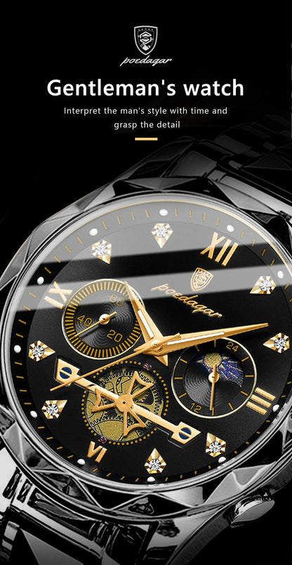 POEDAGAR Top High Quality Man Wristwatch Stainless Steel Chronograph Business Men Watch Waterproof Luminous Quartz Men's Watches