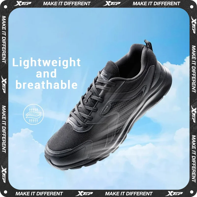 Xtep Sports Shoes Men's Mesh Breathable Running Shoes Winter Marathon Black White Men's Sports Shoes Sneakers Man 879119110110
