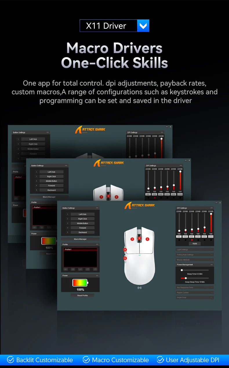 ATTACK SHARK X11SE Wireless Gaming Mouse Tri-Mode, 63g Superlight Gaming Mouse with PAW3311 Sensor, 22000 DPI, Bluetooth & 2.4GHz RGB Gaming Mouse