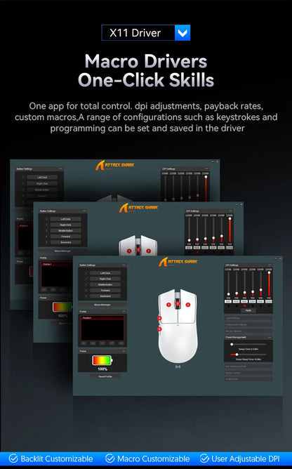 ATTACK SHARK X11SE Wireless Gaming Mouse Tri-Mode, 63g Superlight Gaming Mouse with PAW3311 Sensor, 22000 DPI, Bluetooth & 2.4GHz RGB Gaming Mouse