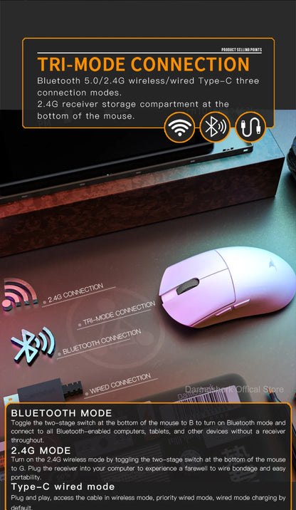 Darmoshark M3Pro gamingmus 2.4G BT trådlös tri-mode PAW3395-sensor N52840 26000DPI för stora händer makrodrivrutin mus för gaming