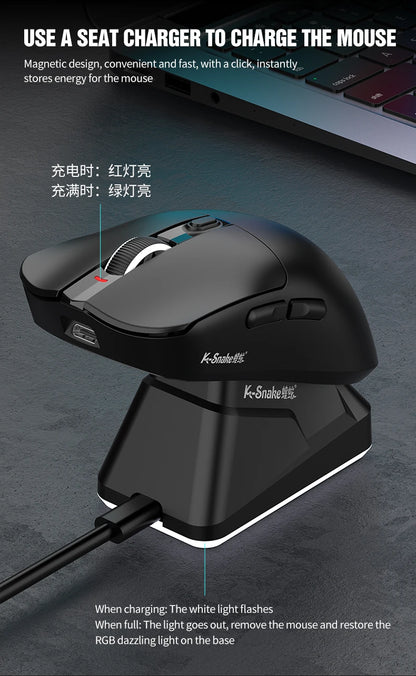 K-Snake X11 Bluetooth Wireless Gaming Mouse, Tri-Mode RGB Rechargeable Mouse with PAW3311 Sensor, 12000 DPI Magnetic Charging Gaming Mouse for PC, Laptop & Office