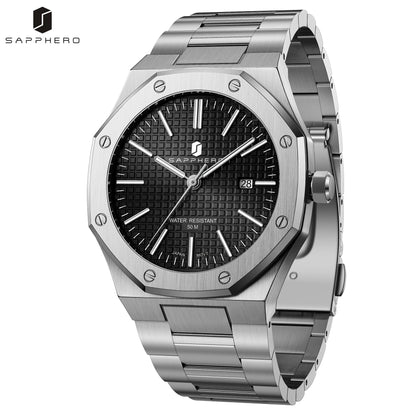 SAPPHERO Men’s Analog Watch Stainless Steel Japan Quartz Movement Date Display 50m Waterproof Classic Business Casual Wristwatch