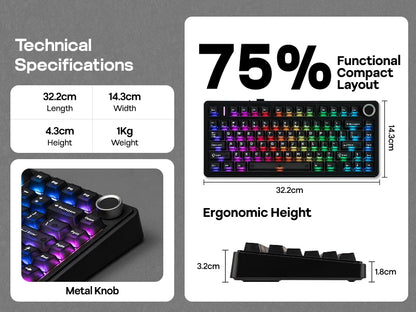 EPOMAKER x AULA F75 Ultra VIA programmierbare mechanische Tastatur, 75 %, ANSI-US-QWERTY-Layout, Gasket-Mount, kabelgebunden/Bluetooth/2.4Ghz kabellos