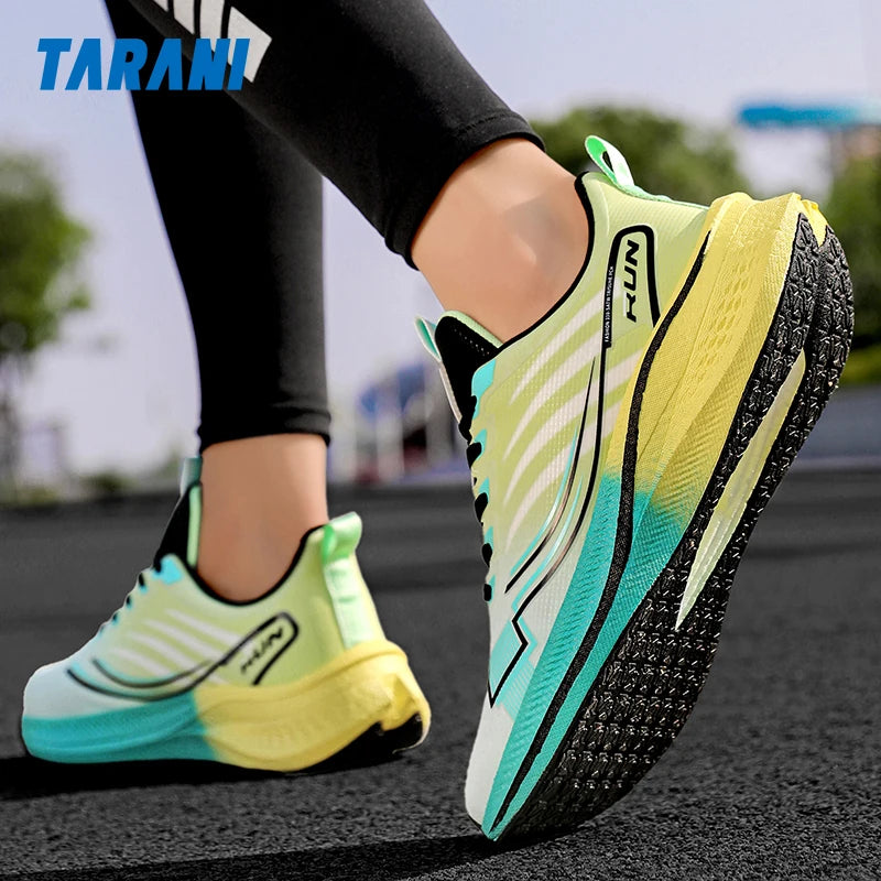 Chaussures de course à amorti pour homme avec plaque en carbone ; baskets légères de marathon pour femme, pour le jogging, l'entraînement, le fitness et l'exercice physique