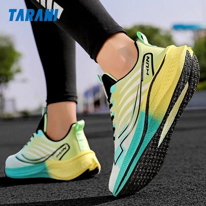 Chaussures de course à amorti pour homme avec plaque en carbone ; baskets légères de marathon pour femme, pour le jogging, l'entraînement, le fitness et l'exercice physique