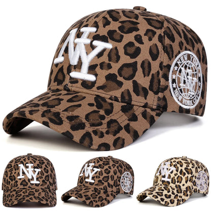 Unisex-Baseballkappen mit NY-Buchstaben-Stickerei und Leopardenmuster – für Frühling und Herbst, Outdoor, verstellbar, Freizeit, Sonnenschutz, Sportkappe