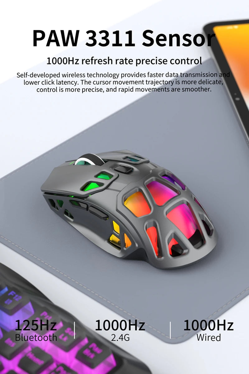 Ľahká herná myš Lenovo Tri-Mode s RGB nabíjacím dokom, 12000DPI, 2.4G/Bluetooth/káblové pripojenie, ergonomická myš pre PC a notebook