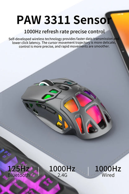 Ľahká herná myš Lenovo Tri-Mode s RGB nabíjacím dokom, 12000DPI, 2.4G/Bluetooth/káblové pripojenie, ergonomická myš pre PC a notebook