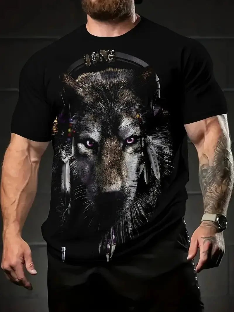 Summer Wolf Animal 3D Print T-Shirts Men Women Hip-hop Short Sleeve T Shirt Casual Oversized Harajuku Y2K Tops Tees Men Clothing