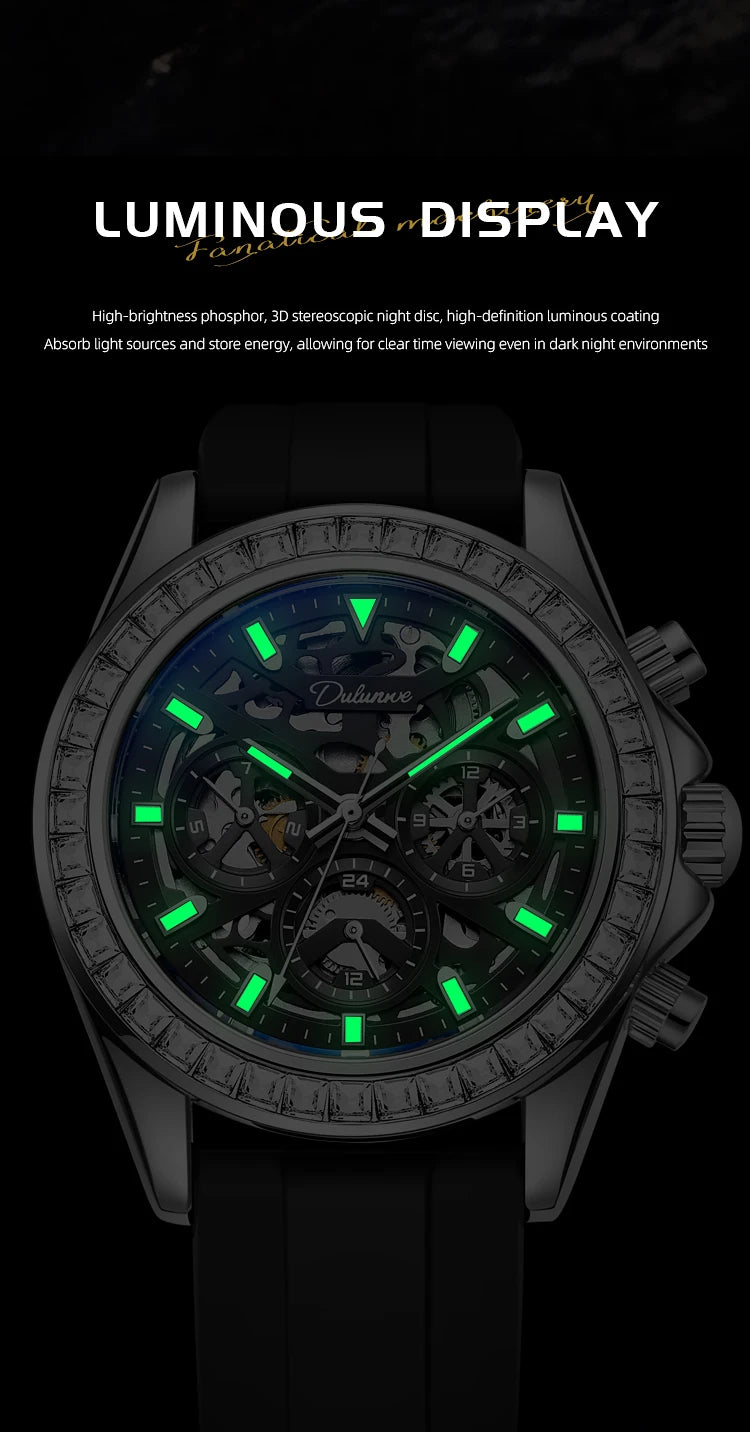 Diamond Bezel Stainless Steel Automatic Watch Fashion Mulitfunction Waterproof Luminous Mechanical Watches for Men