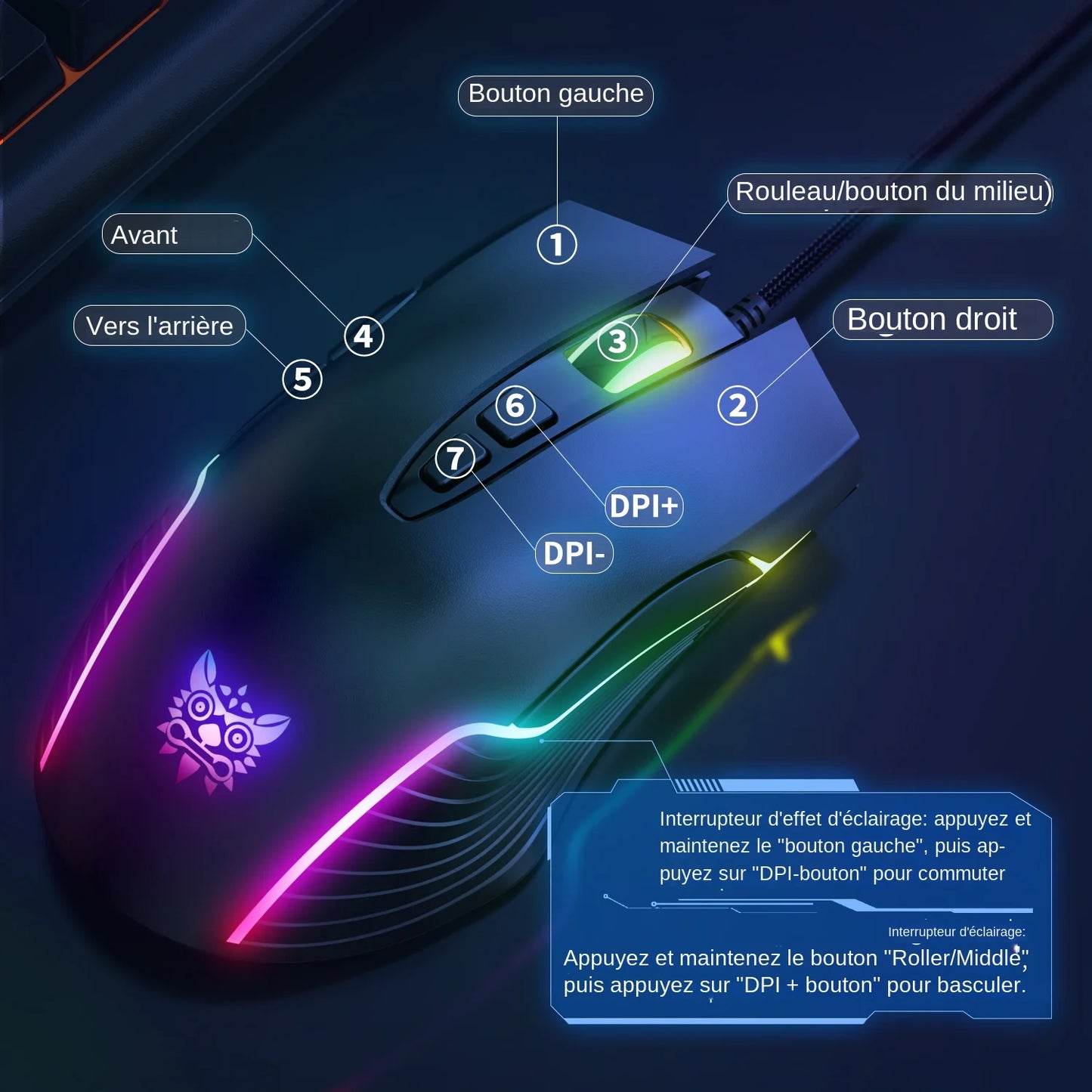 ONIKUMA Wired Gaming Mouse 6400 DPI RGB Gaming Mouse with 7 Programmable Buttons, Ergonomic Wired Gaming Mouse for PC, Laptop & Gaming Setup