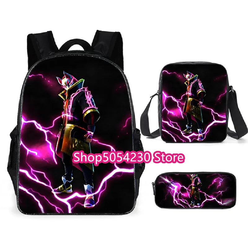 Mochila Fortnited 3PCS para Rapazes, Victory Game, 16 Polegadas, Resistente à Água, Mochila Pré-Escolar, Mochilas Escolares Fixes para o Ensino Básico