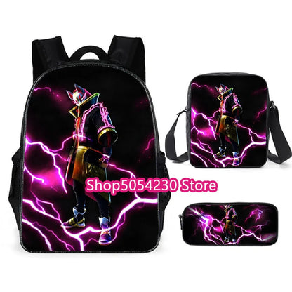 Mochila Fortnited 3PCS para Rapazes, Victory Game, 16 Polegadas, Resistente à Água, Mochila Pré-Escolar, Mochilas Escolares Fixes para o Ensino Básico