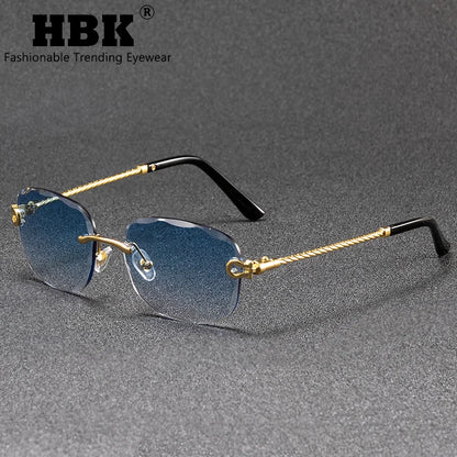 Lunettes de soleil métalliques sans monture HBK pour homme, lunettes de soleil « Wave Cutting » pour femme, lunettes de voyage et de shopping, lunettes de vue UV400, style estival