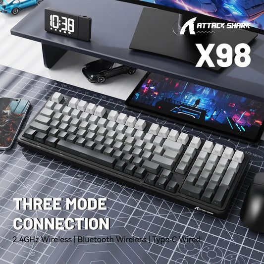 ATTACK SHARK X98 Full-size Wireless RGB Mechanical Keyboard Gasket Bluetooth/2.4G/Wired Hot Swappable NKRO 4000mAh Battery