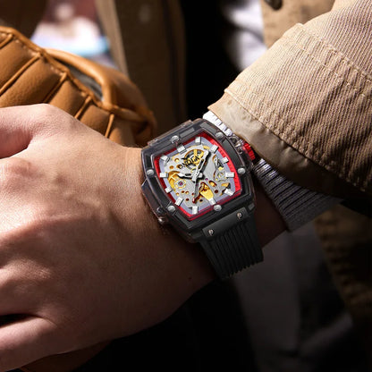 Luxury men's watch onola plastic transparent hollow full automatic mechanical watches men waterproof clock