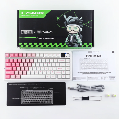 EPOMAKER X AULA F75 MAX kompakte mechanische Tastatur im 75-%-ANSI-Layout, kabelgebunden/Bluetooth/2.4GHz kabellos, mit TFT-Bildschirm und Drehregler