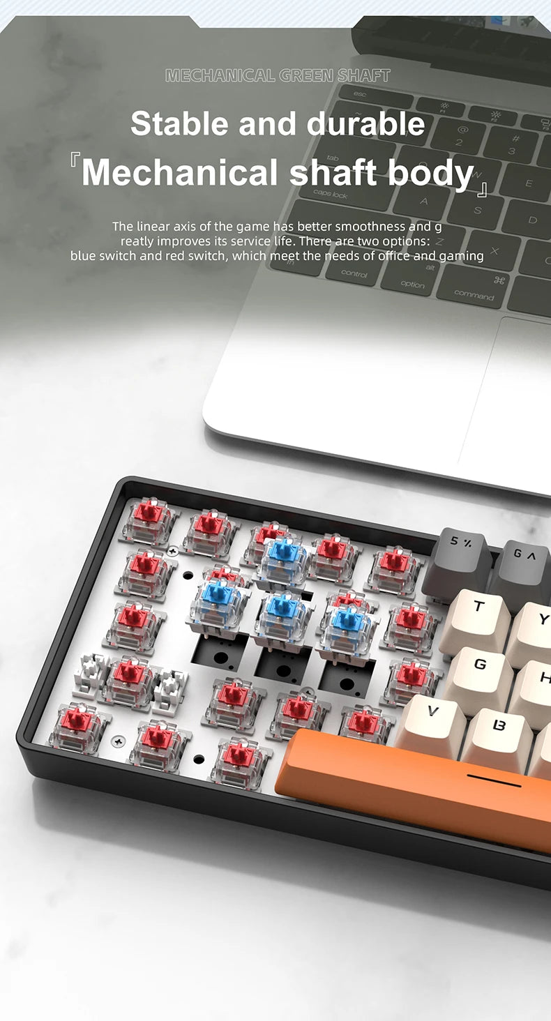 APAYADO K61 60% mini laidinė mechaninė žaidimų klaviatūra Phantom RGB, 61 klavišas, raudoni / mėlyni jungikliai, ergonomiška, nešiojama, skirta PC / nešiojamajam kompiuteriui