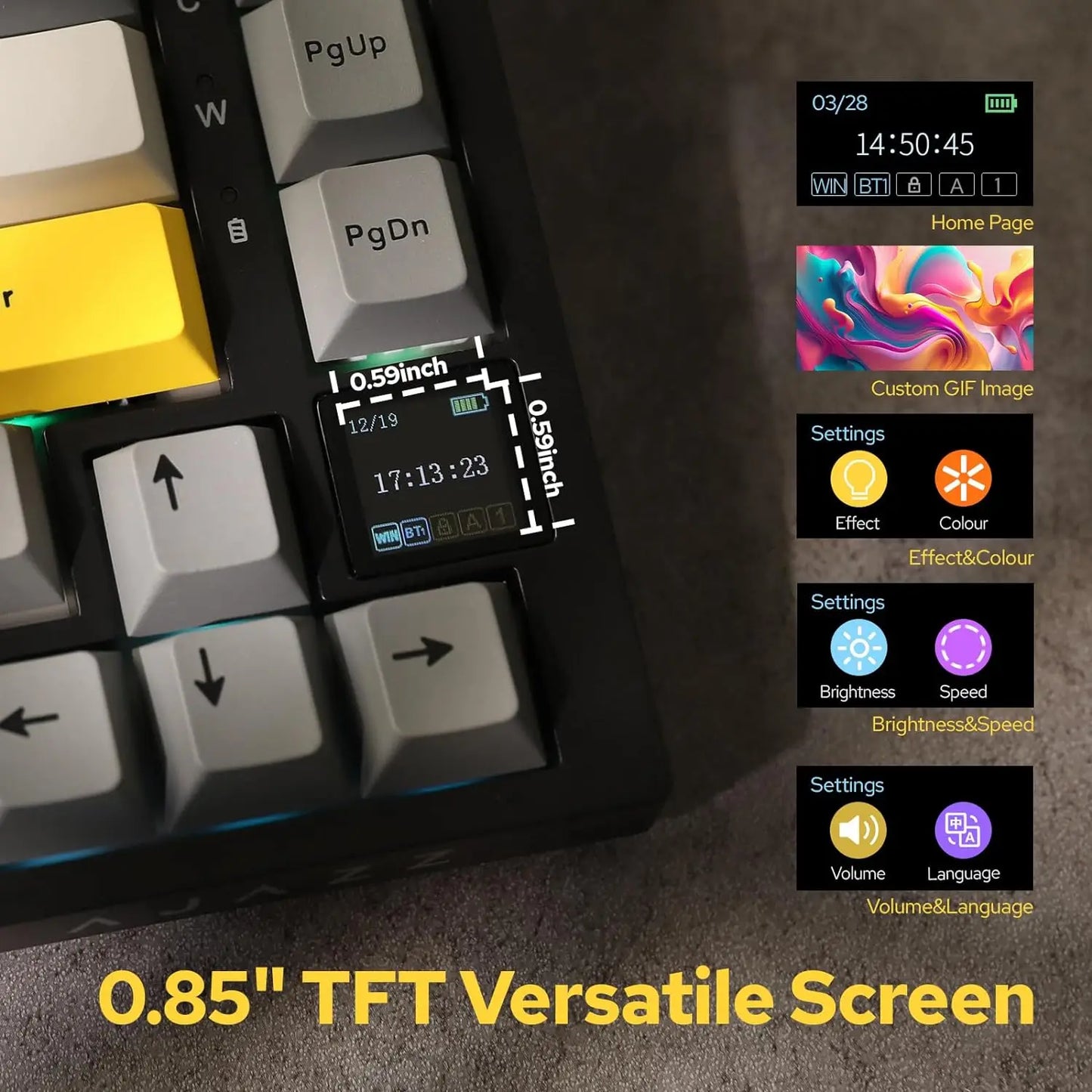 AJAZZ AK820 Pro Gaming Mechanical Keyboard Bluetooth 5.1 Wireless RGB Hot Swappable Gasket Keyboard with TFT Screen & Knob
