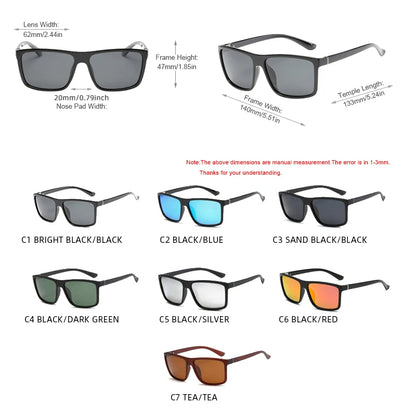 Lunettes de soleil polarisées classiques noires carrées pour homme, tendance, verres miroirs bleus, unisexes, vintage, anti-éblouissantes, pour la conduite, UV400