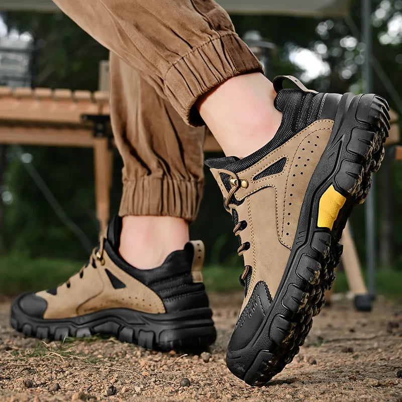 HIKEUP Comfortable Men Trekking Sneakers Male Shoes Waterproof Rubber Sole High Quality Hiking Shoes Wear-Resistant Non-Slip