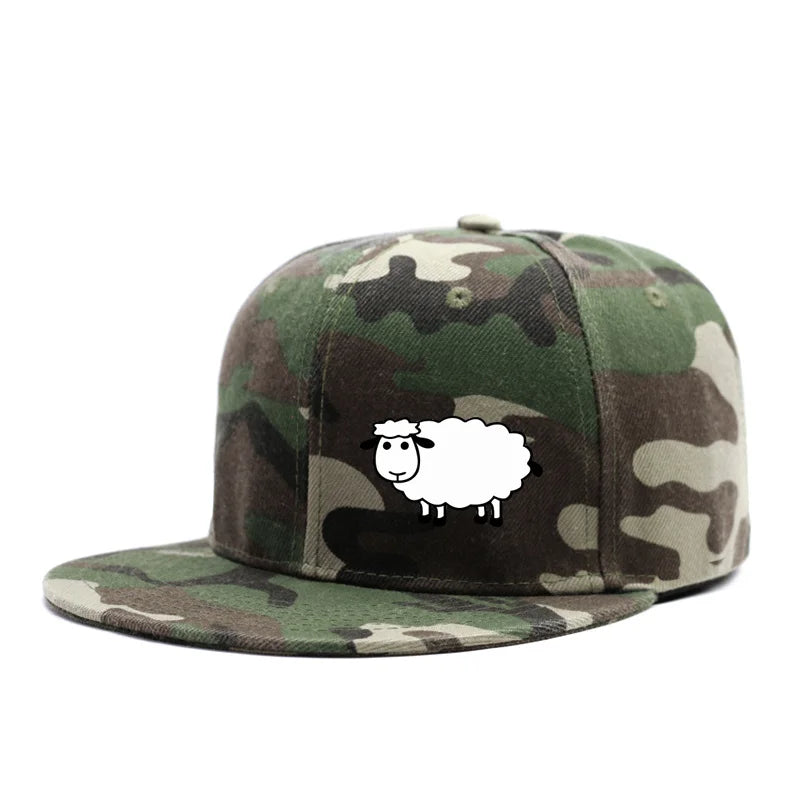 Unisex-Baseballkappe mit verstellbarem Riemen – Streetstyle-Kappe mit flachem Schirm und Schafsmuster – Lässige, vielseitige und personalisierbare Kappe