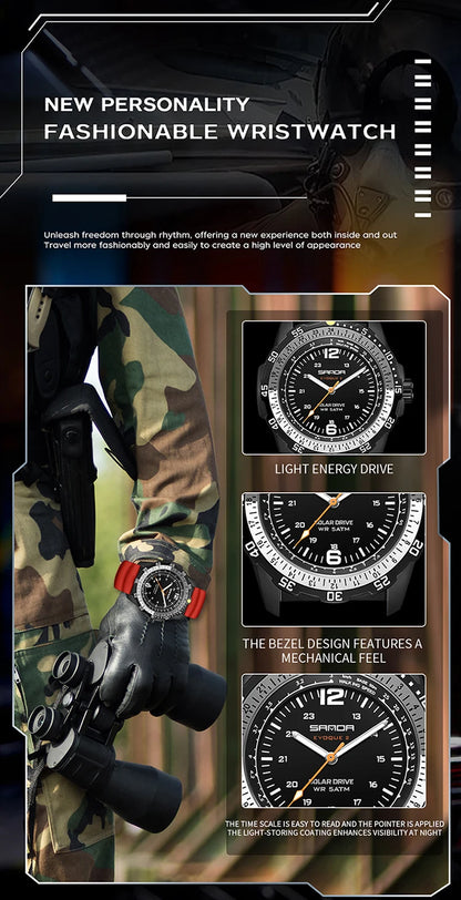 SANDA Luxury Men's Solar-powered Watch Creative Quartz Dial Luminous Hands Waterproof Sport Student Wristwatch Innovative Design